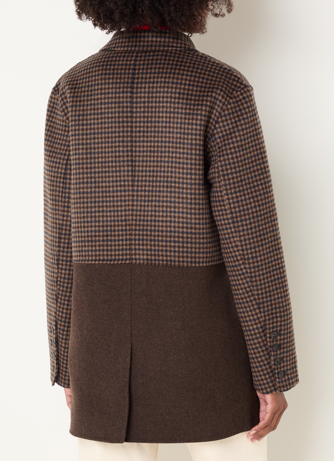 Claudie Pierlot Mantel in wolblend met pied-de-poule dessin - achterkant 3 camel