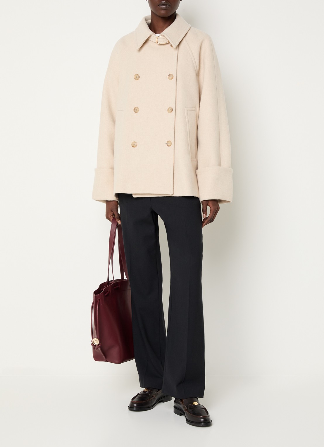 Claudie Pierlot Mantel in wolblend met steekzakken - voorkant 4 beige