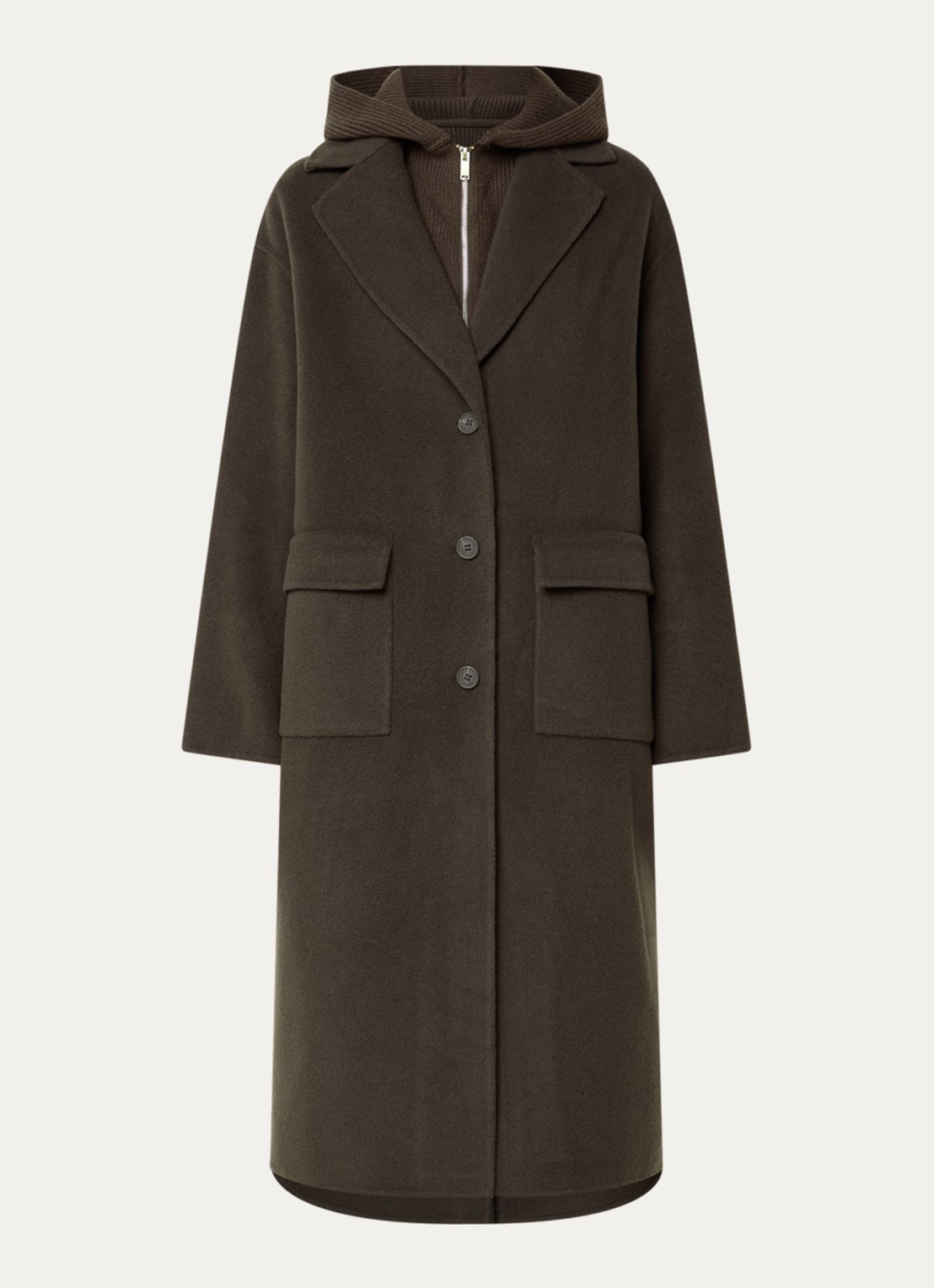 Claudie Pierlot Mantel in wolblend met uitneembare voering - voorkant 2 donkerbruin
