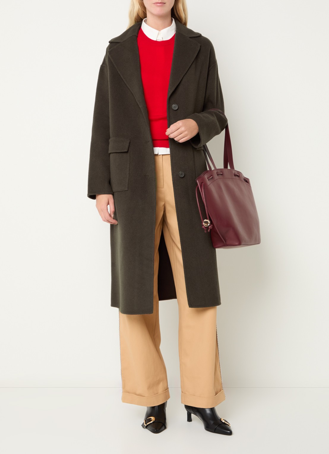 Claudie Pierlot Mantel in wolblend met uitneembare voering - voorkant 3 donkerbruin