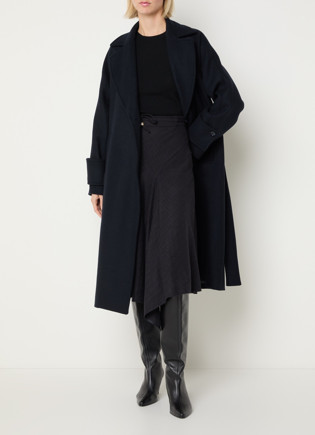 Claudie Pierlot Mantel met strikceintuur - voorkant 3 donkerblauw