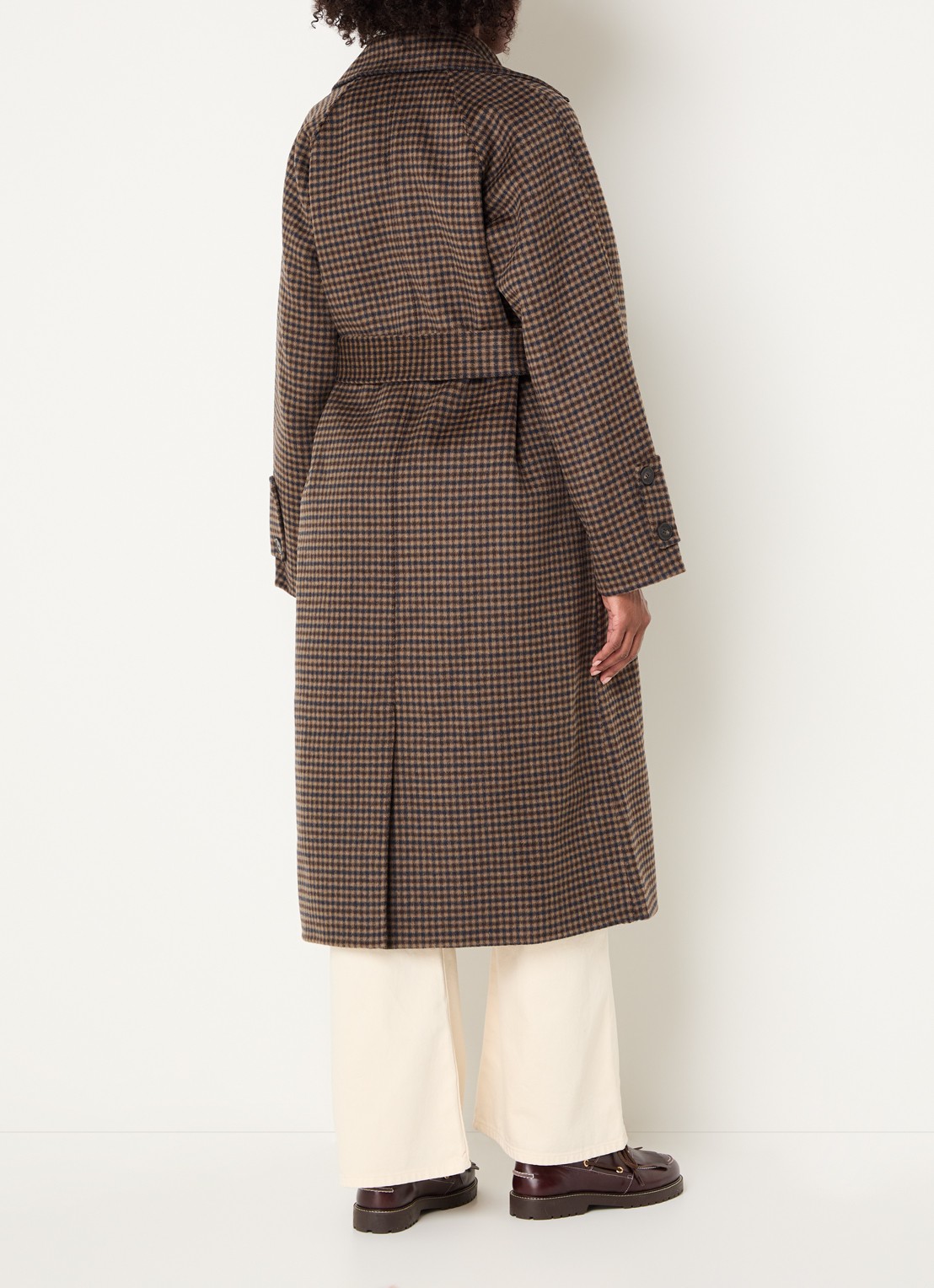 Claudie Pierlot Mantel van wol met pied-de-poule dessin - achterkant 2 camel