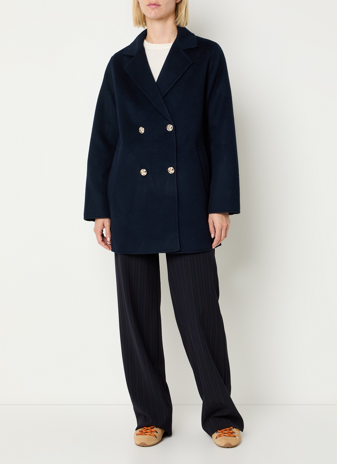 Claudie Pierlot Mantel van wol - voorkant 4 donkerblauw