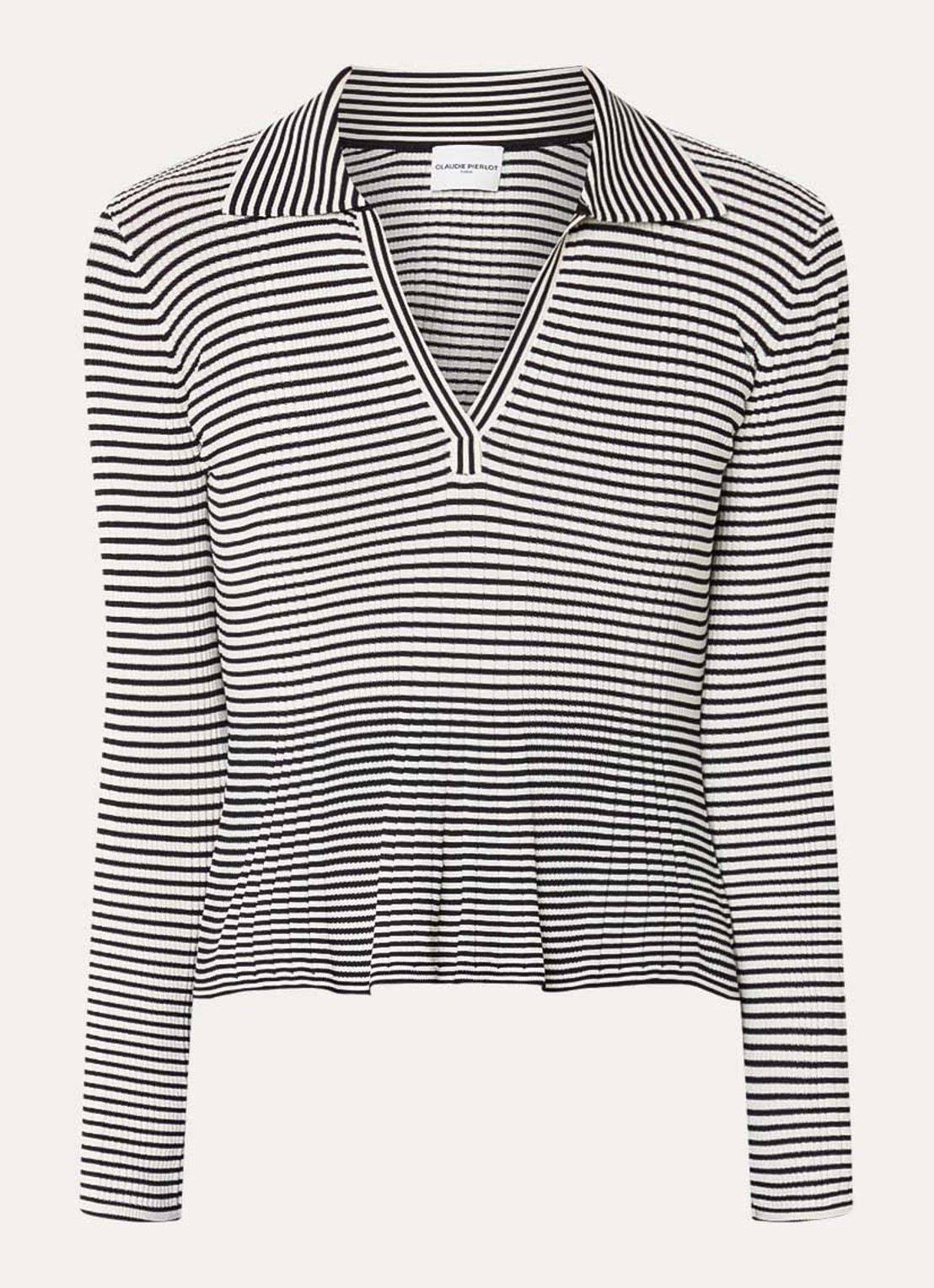 Claudie Pierlot Mantessa ribgebreide top met streepprint en V-hals - voorkant 2 wit