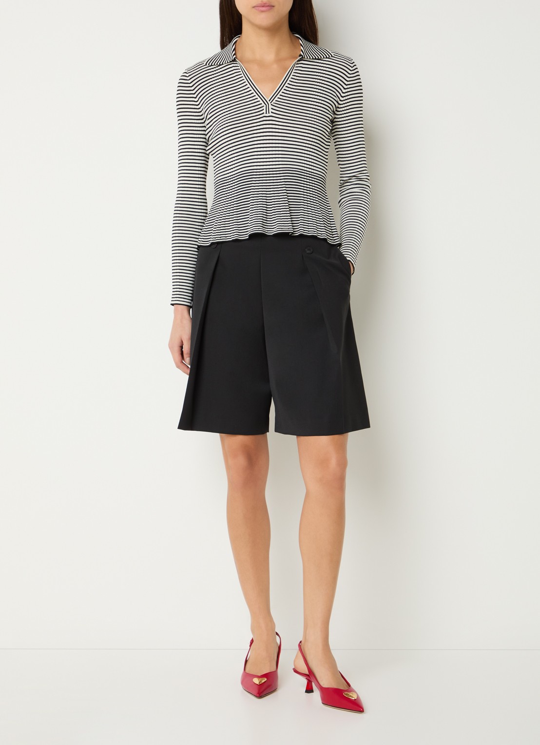 Claudie Pierlot Mantessa ribgebreide top met streepprint en V-hals - voorkant 3 wit