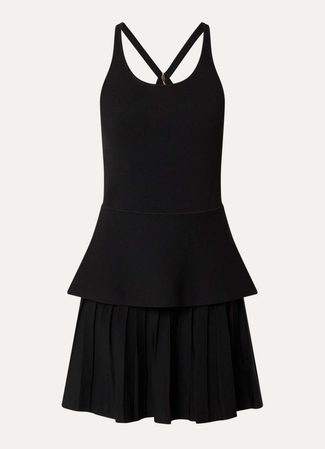 Claudie Pierlot Manuci fijngebreide mini jurk met peplum en plissé - voorkant 3 zwart