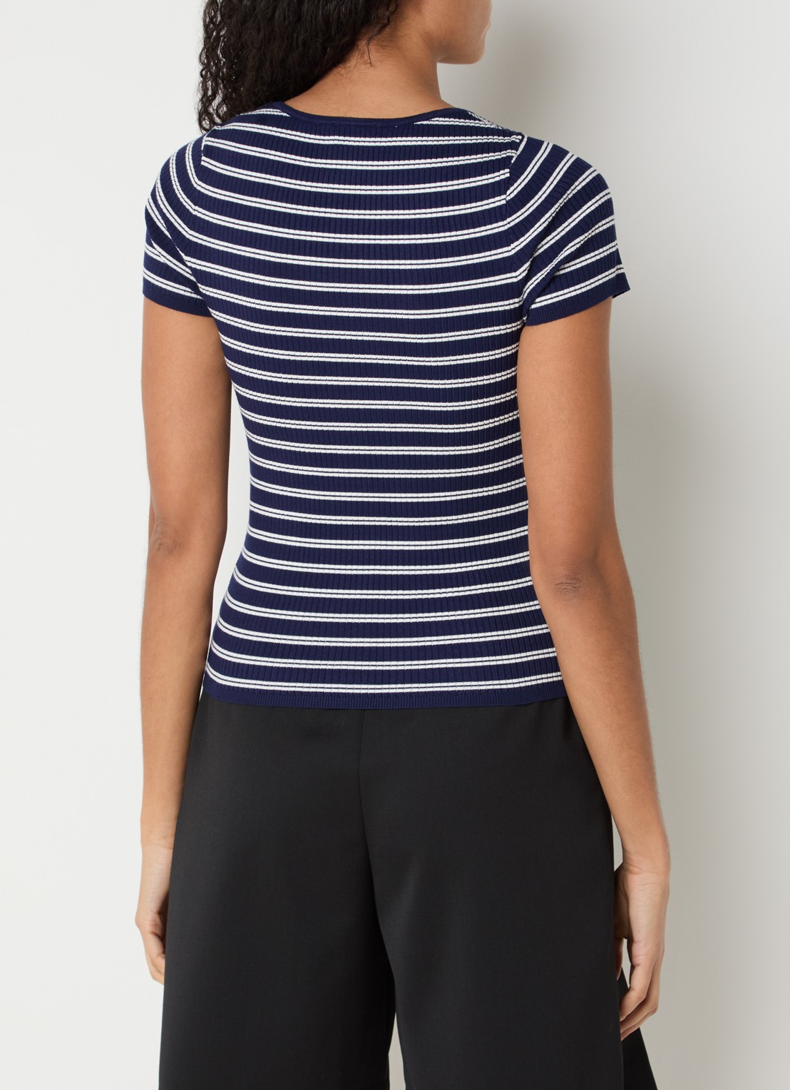 Claudie Pierlot Manzai ribgebreide top met streepprint - achterkant 4 donkerblauw