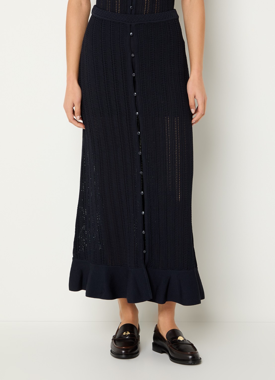 Claudie Pierlot Marc grofgebreide midi rok met sierknopen - detail 4 donkerblauw