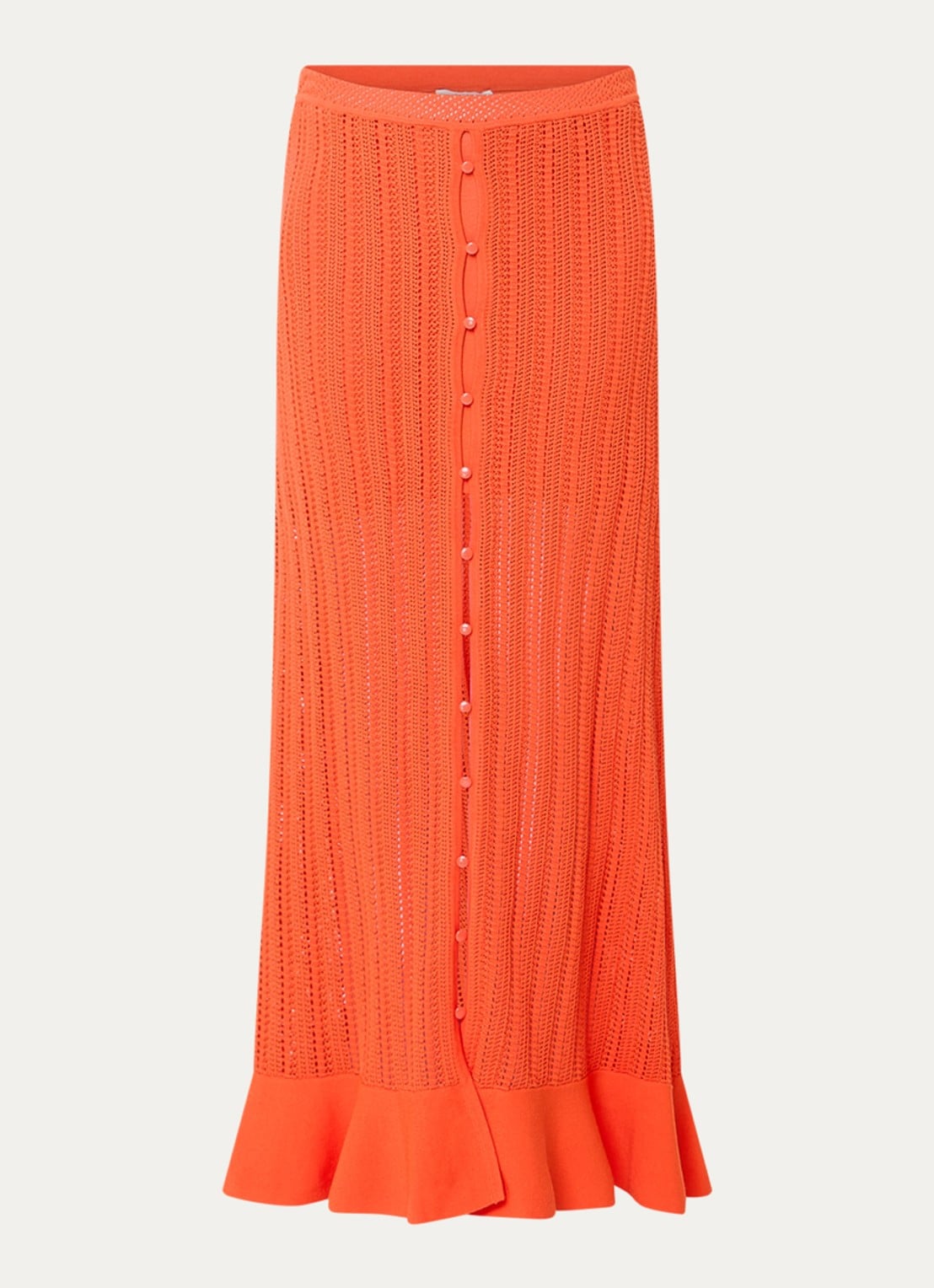 Claudie Pierlot Marc grofgebreide midi rok met sierknopen - voorkant oranjerood