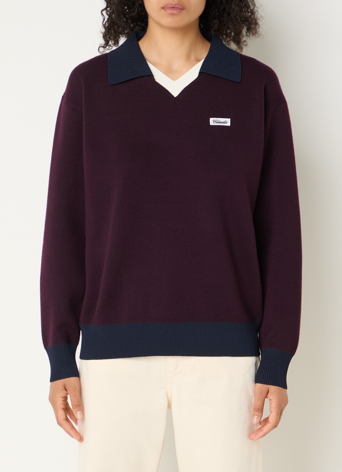Claudie Pierlot Marinette sweater met kraag - detail 3 middengrijs