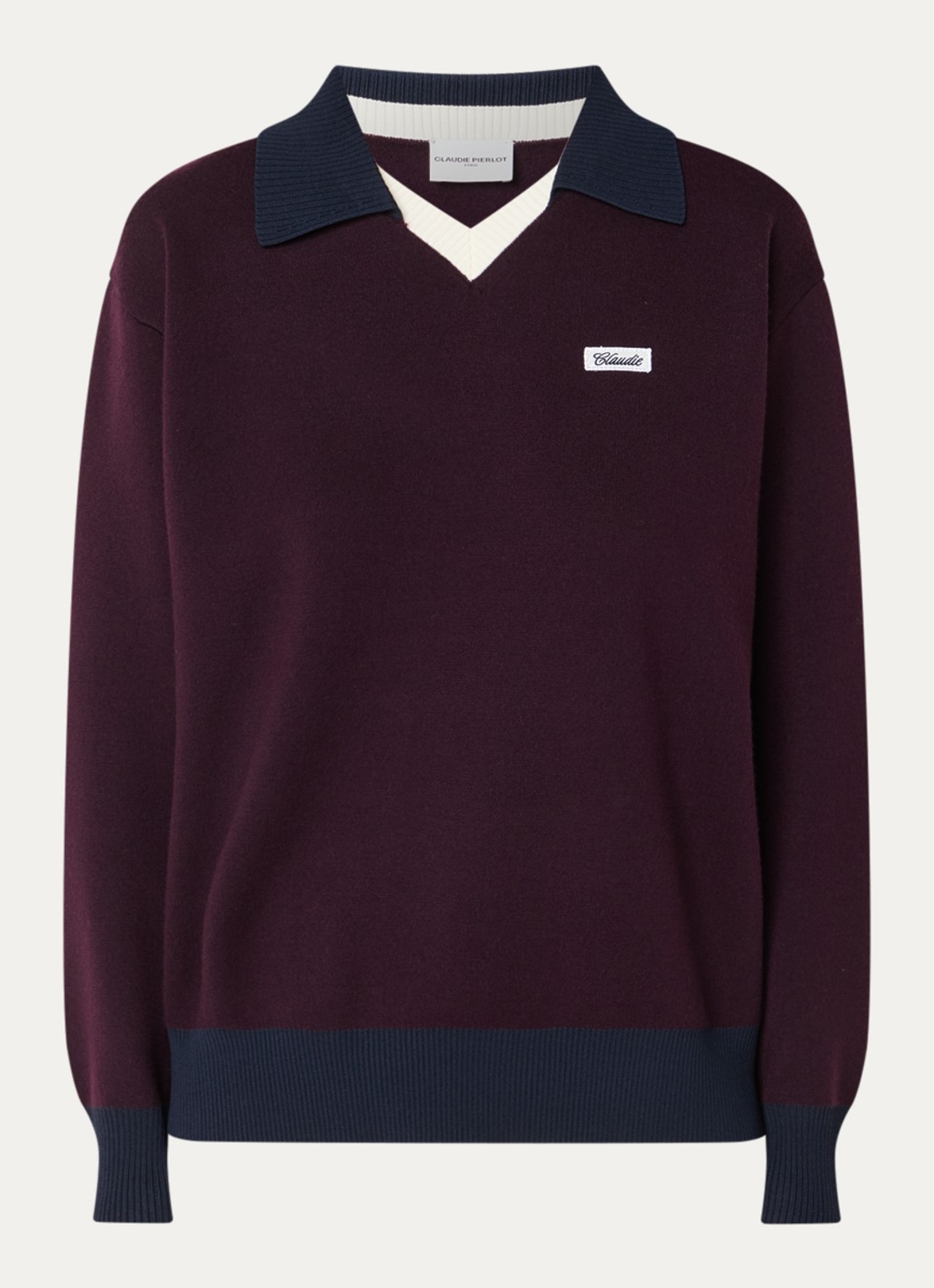 Claudie Pierlot Marinette sweater met kraag - voorkant middengrijs
