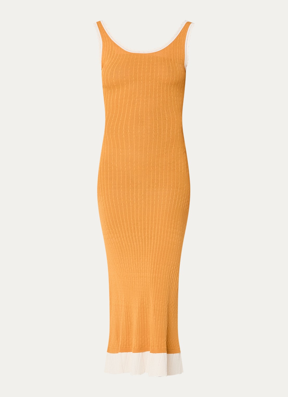 Claudie Pierlot Marletta kabelgebreide maxi jurk met volant - voorkant 3 donkeroranje