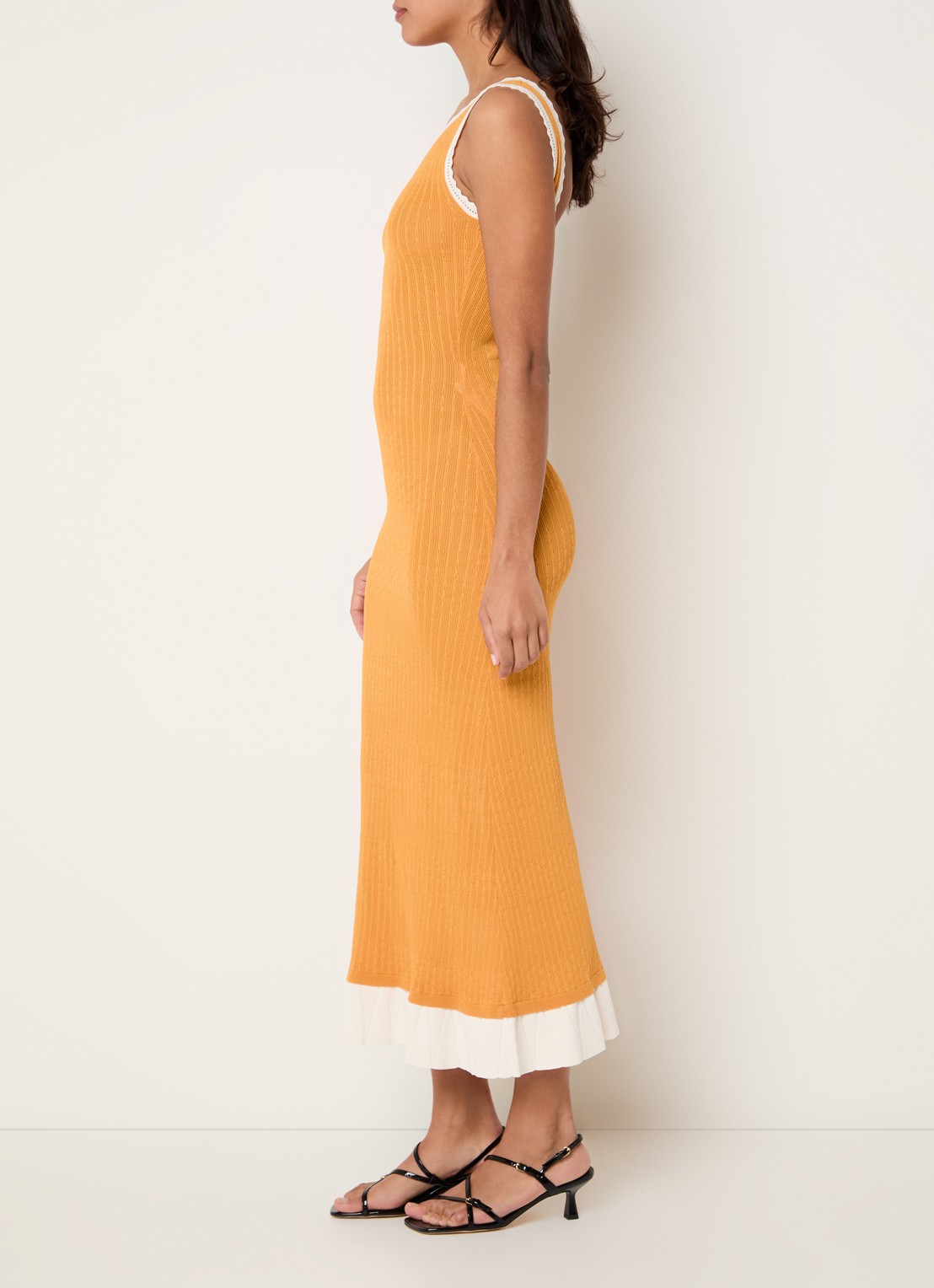 Claudie Pierlot Marletta kabelgebreide maxi jurk met volant - voorkant 4 donkeroranje
