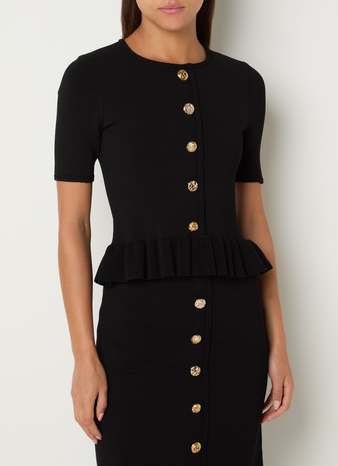 Claudie Pierlot Marquise top met sierknopen en peplum - detail 4 zwart