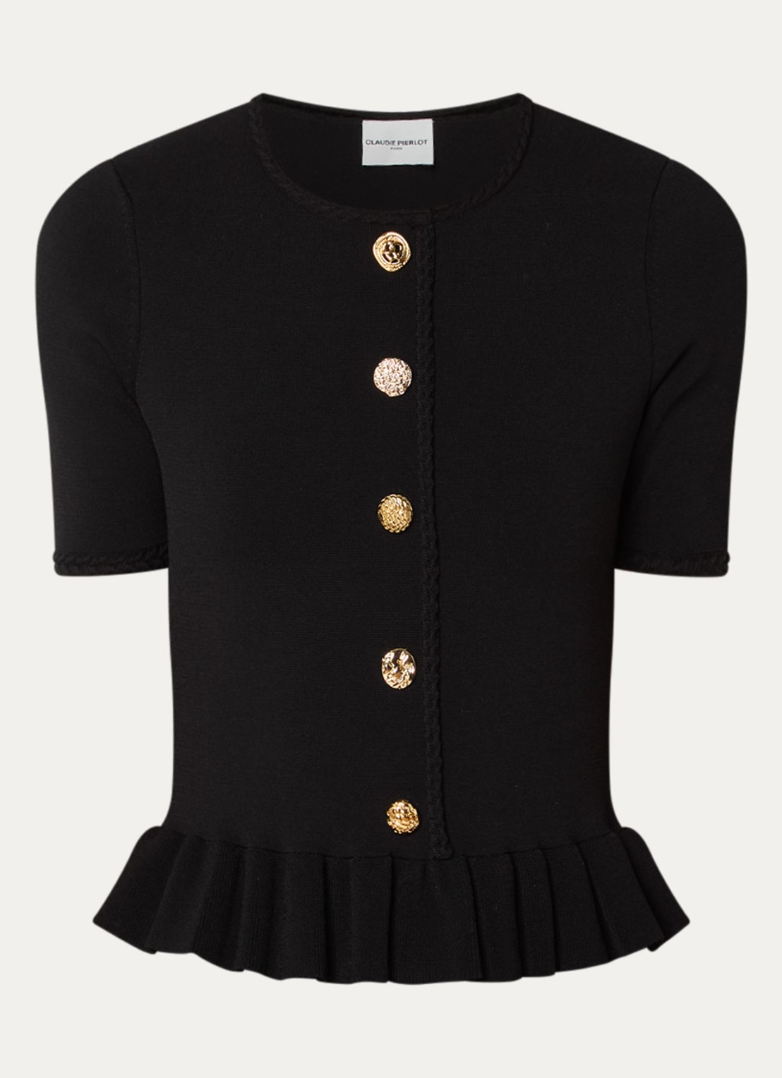 Claudie Pierlot Marquise top met sierknopen en peplum - voorkant 2 zwart