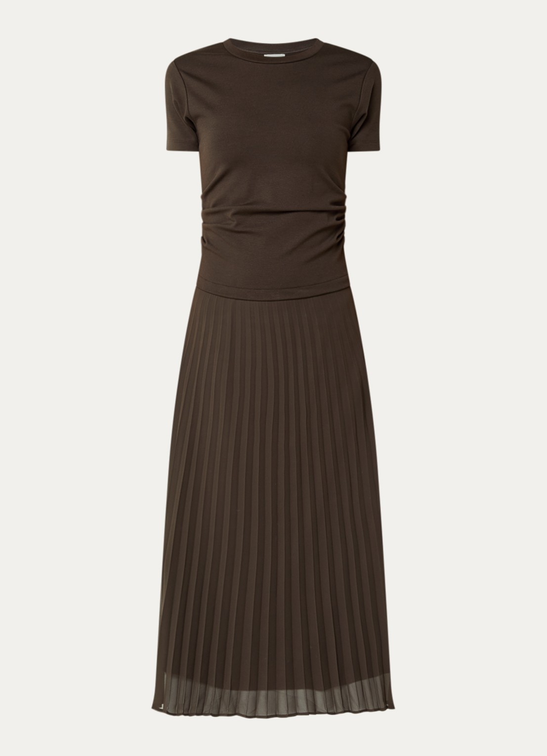 Claudie Pierlot Maxi jurk met plissé - voorkant 3 donkerbruin