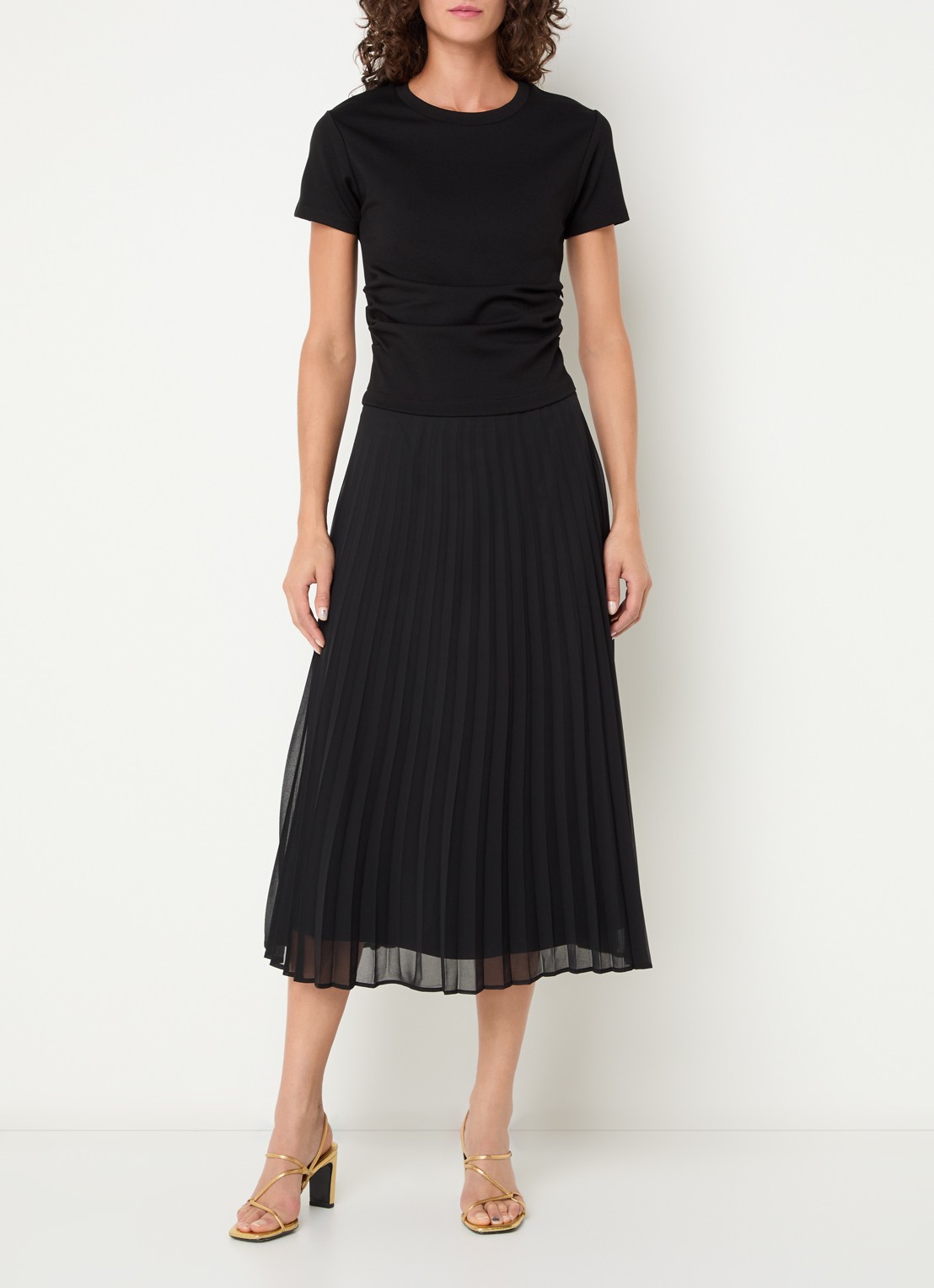 Claudie Pierlot Maxi jurk met plissé - detail zwart