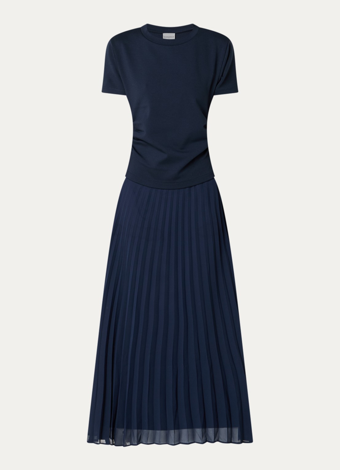 Claudie Pierlot Maxi jurk met plooidetail en ruches - voorkant 2 donkerblauw