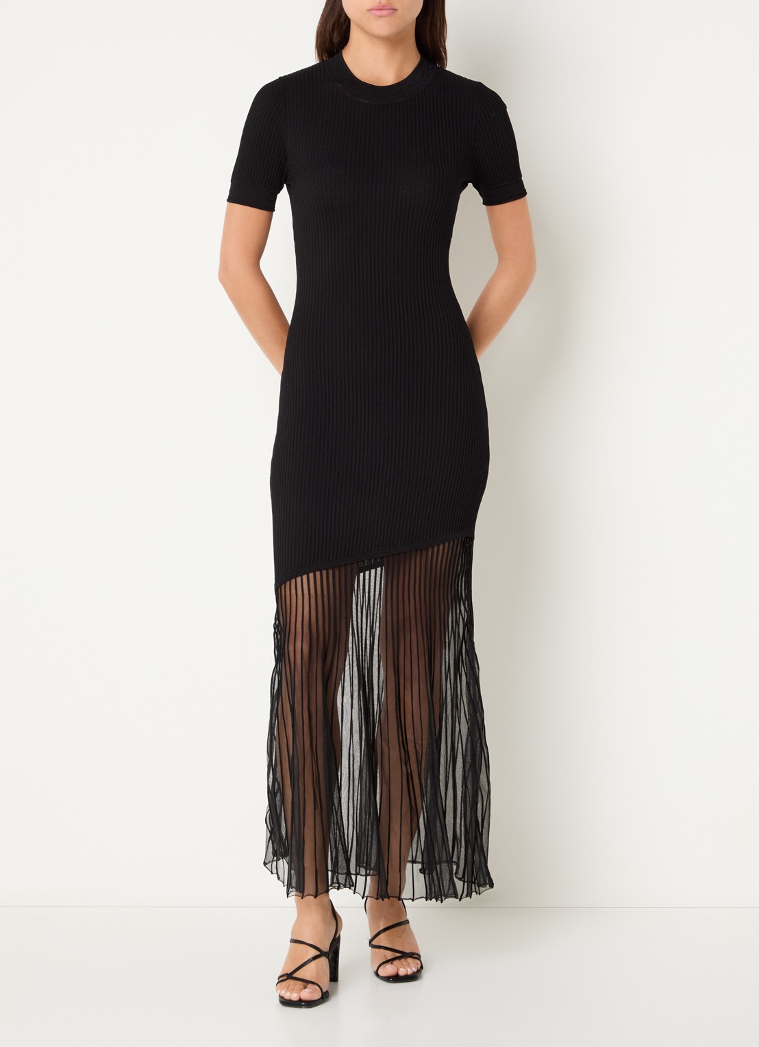Claudie Pierlot Maxi jurk met plooien - detail 4 zwart