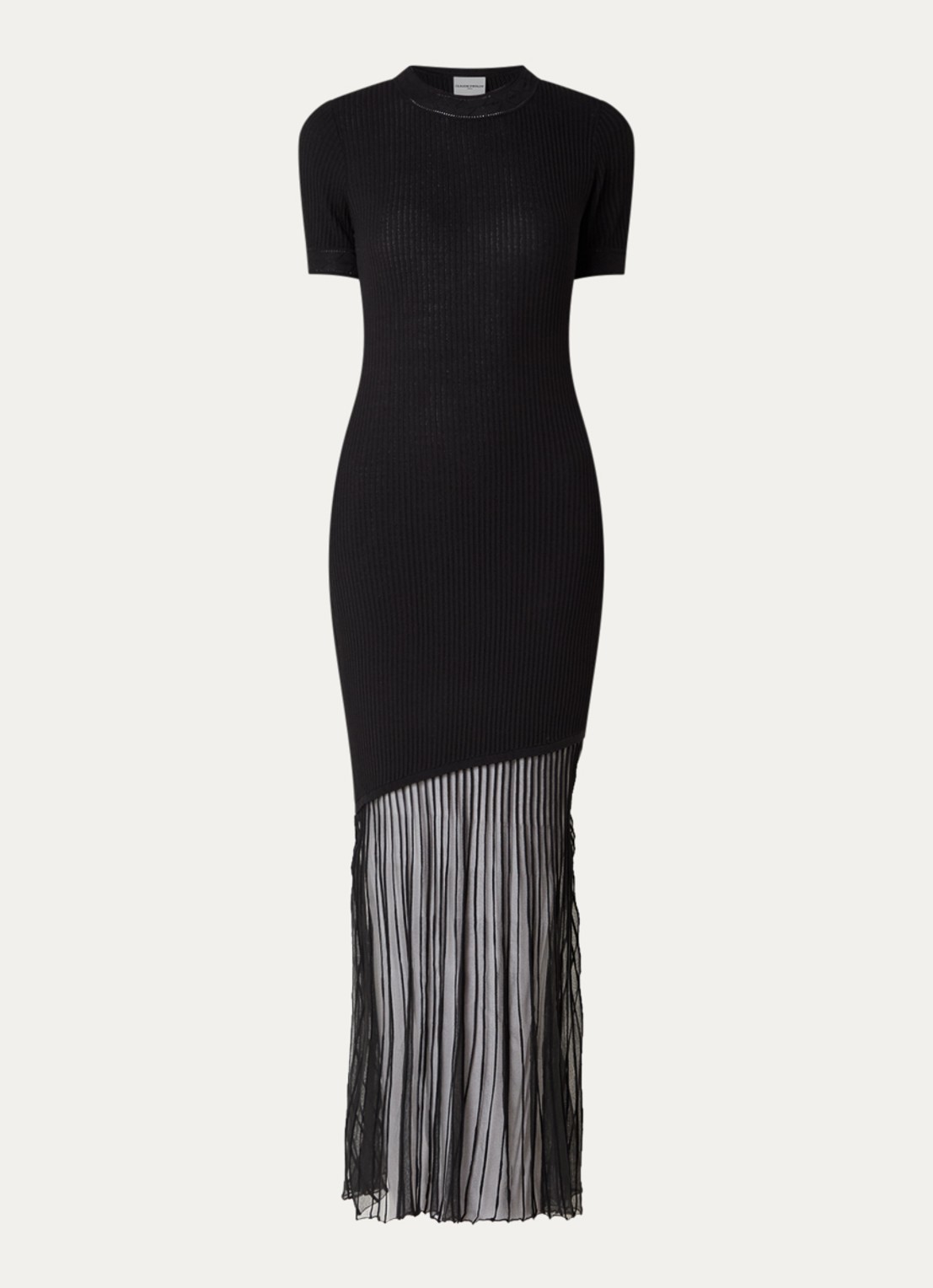 Claudie Pierlot Maxi jurk met plooien - voorkant 2 zwart