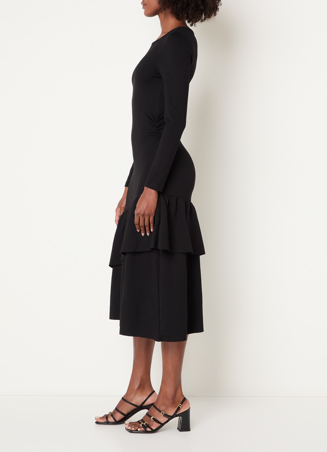 Claudie Pierlot Maxi jurk met volant - voorkant 2 zwart