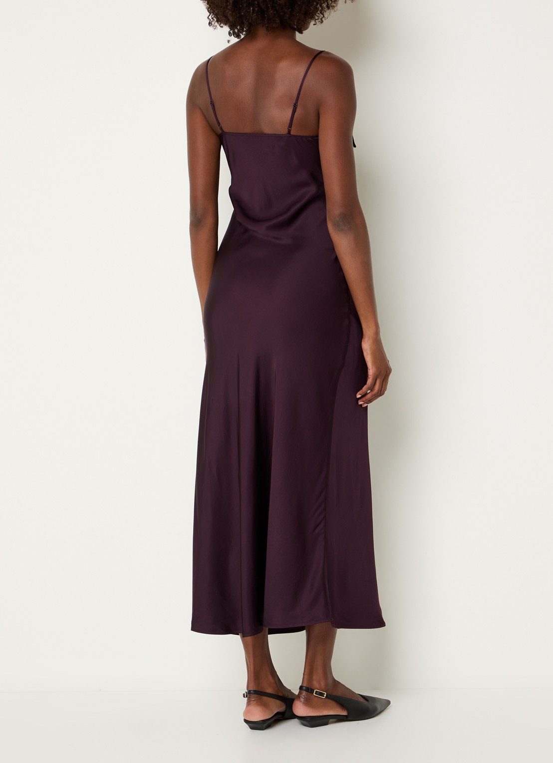 Claudie Pierlot Maxi jurk van satijn met franjes - achterkant 4 aubergine