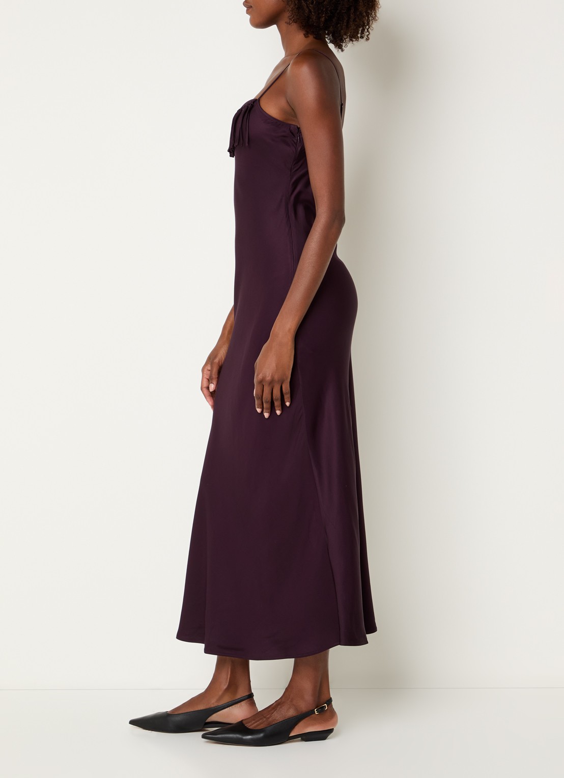 Claudie Pierlot Maxi jurk van satijn met franjes - voorkant 2 aubergine