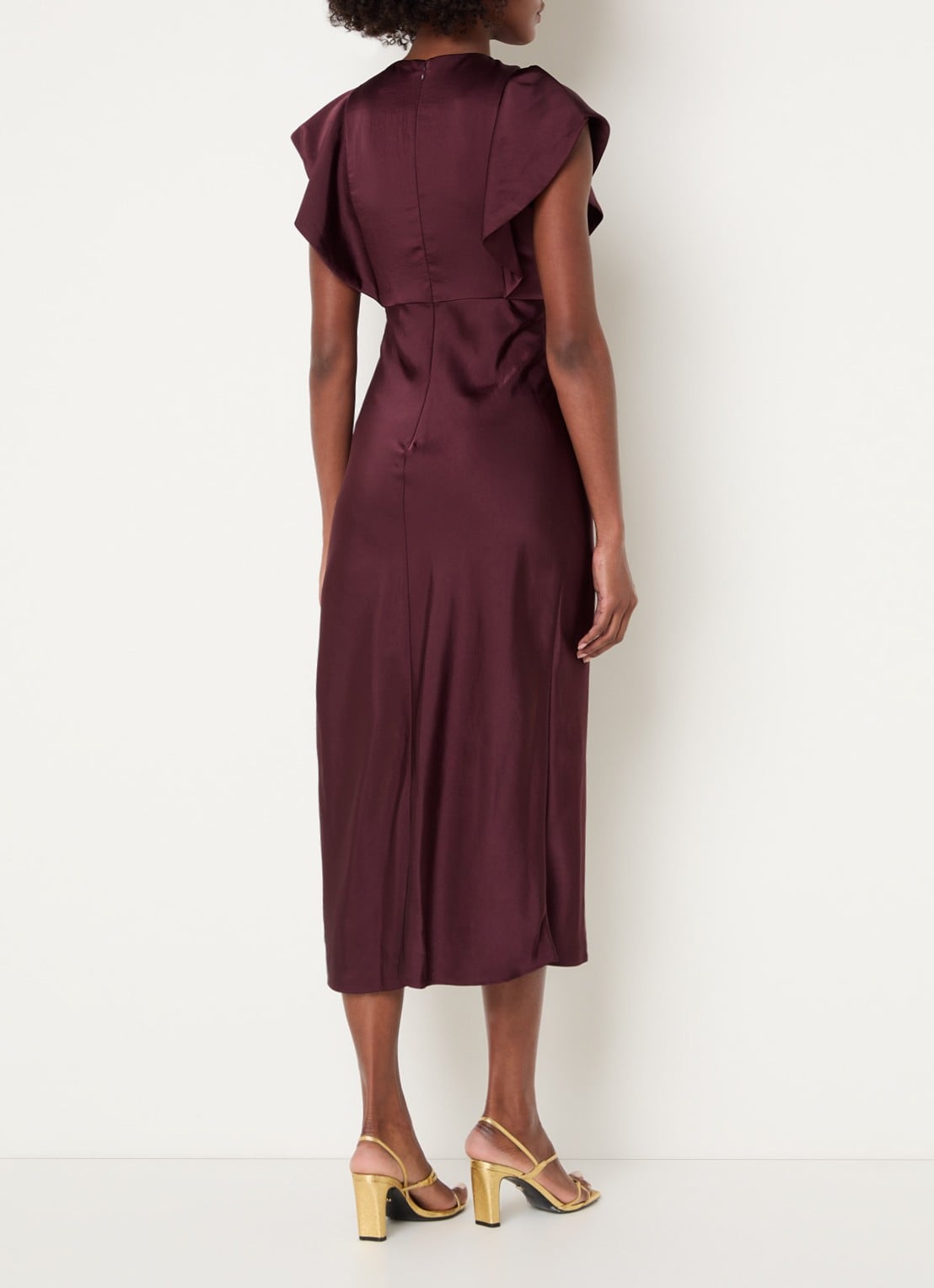 Claudie Pierlot Maxi jurk van satijn met split - achterkant bordeauxrood