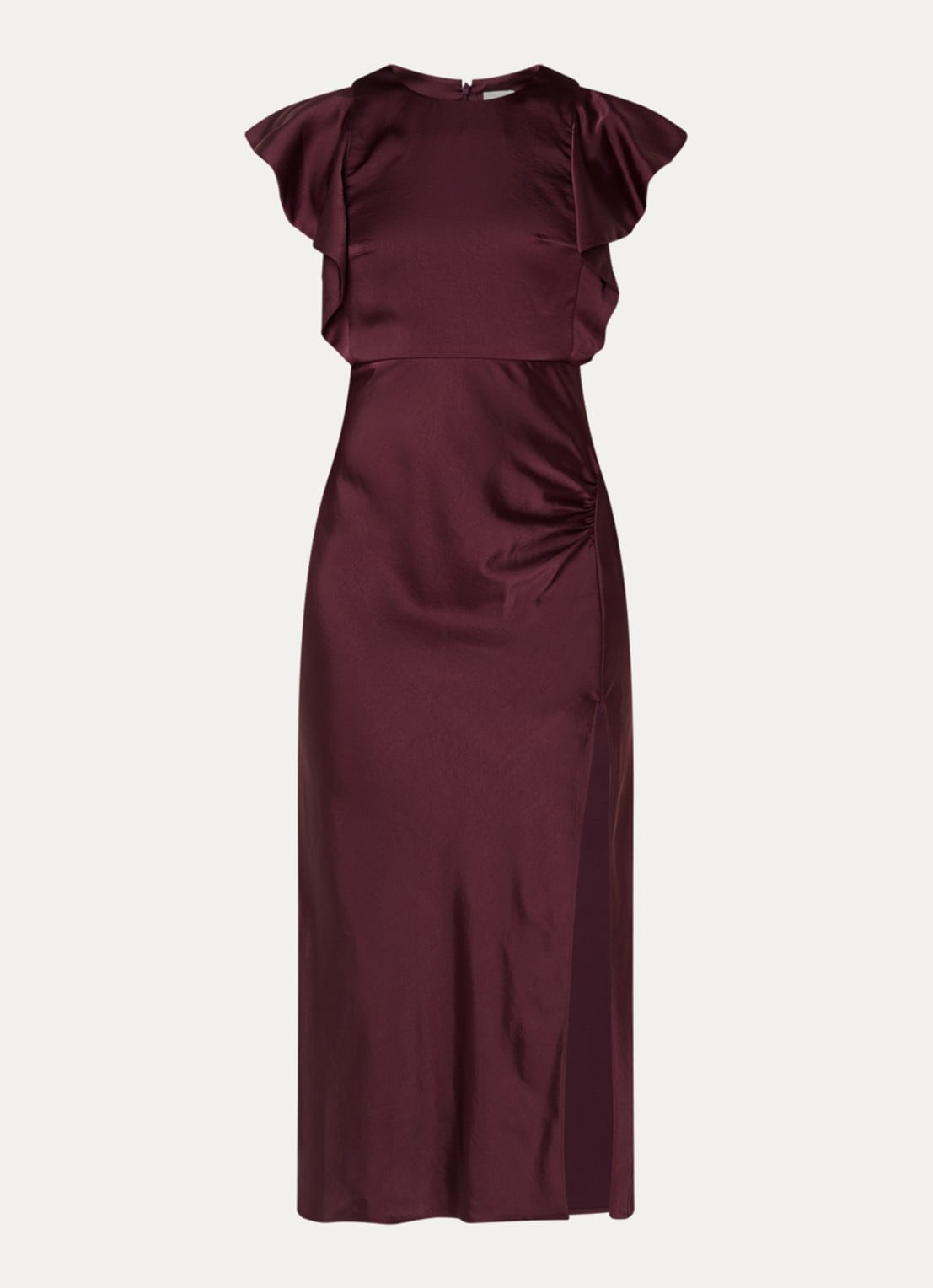 Claudie Pierlot Maxi jurk van satijn met split - voorkant 3 bordeauxrood