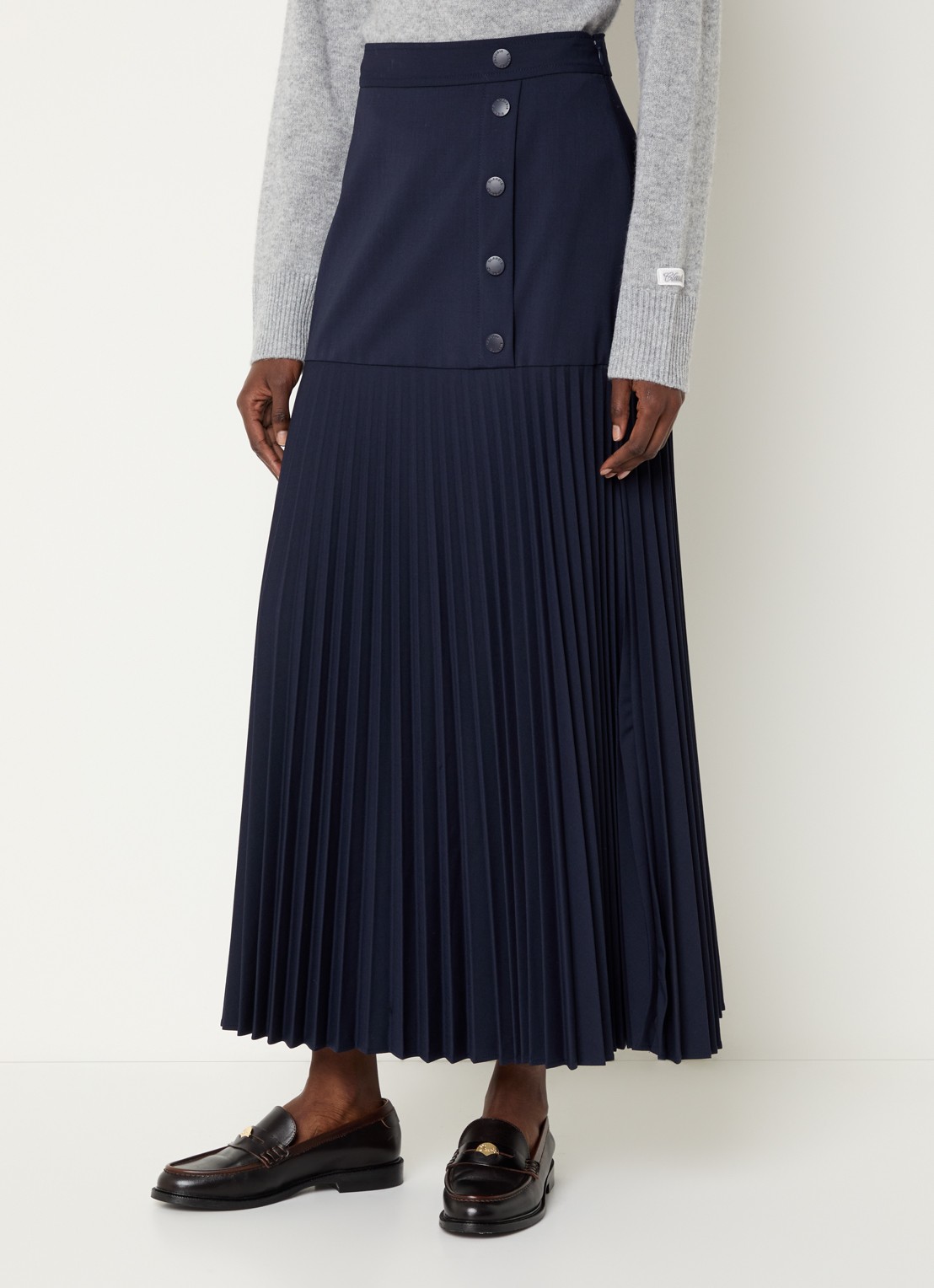Claudie Pierlot Maxi rok met plooien - detail donkerblauw