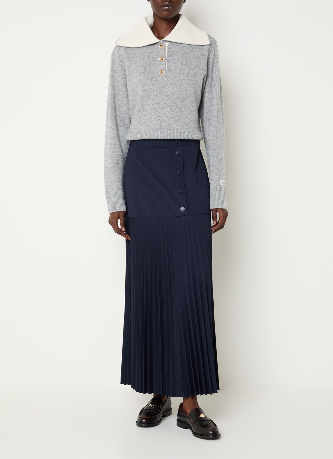 Claudie Pierlot Maxi rok met plooien - voorkant 4 donkerblauw