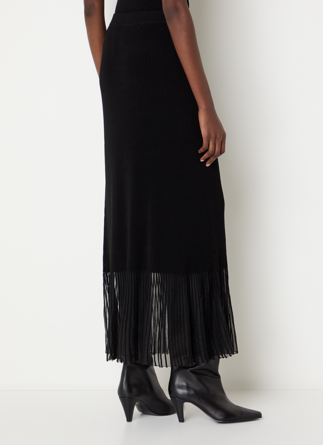 Claudie Pierlot Maxi rok met ribstructuur en details van mesh - achterkant zwart