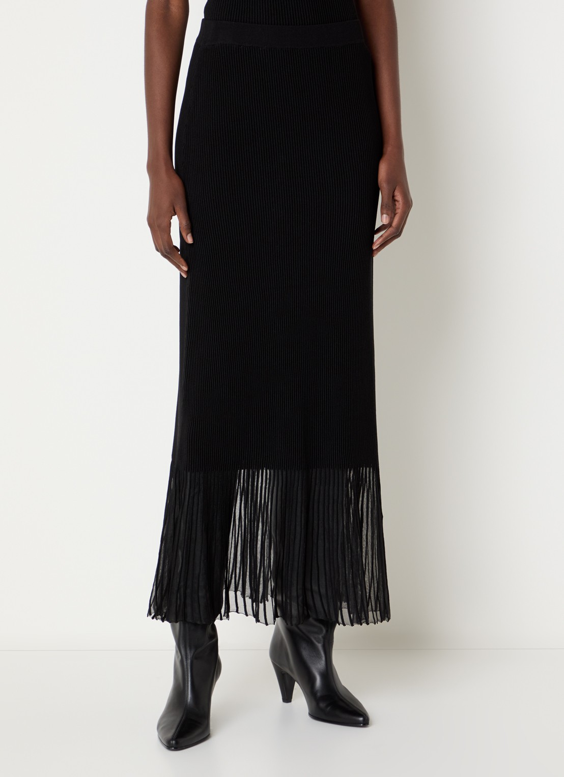 Claudie Pierlot Maxi rok met ribstructuur en details van mesh - detail 4 zwart