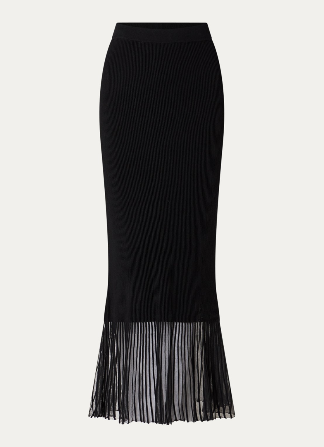 Claudie Pierlot Maxi rok met ribstructuur en details van mesh - voorkant 2 zwart