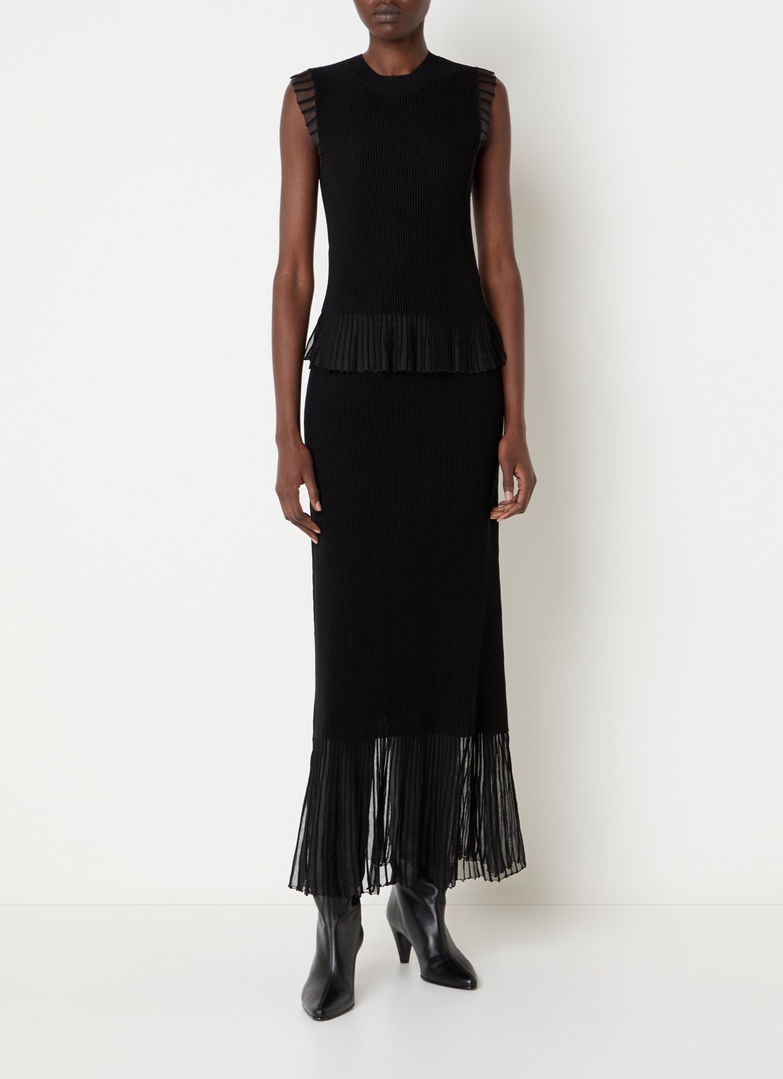 Claudie Pierlot Maxi rok met ribstructuur en details van mesh - voorkant 3 zwart