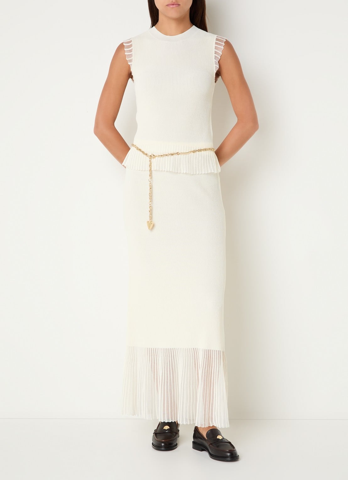 Claudie Pierlot Maxi rok met ribstructuur - voorkant 4 gebroken wit