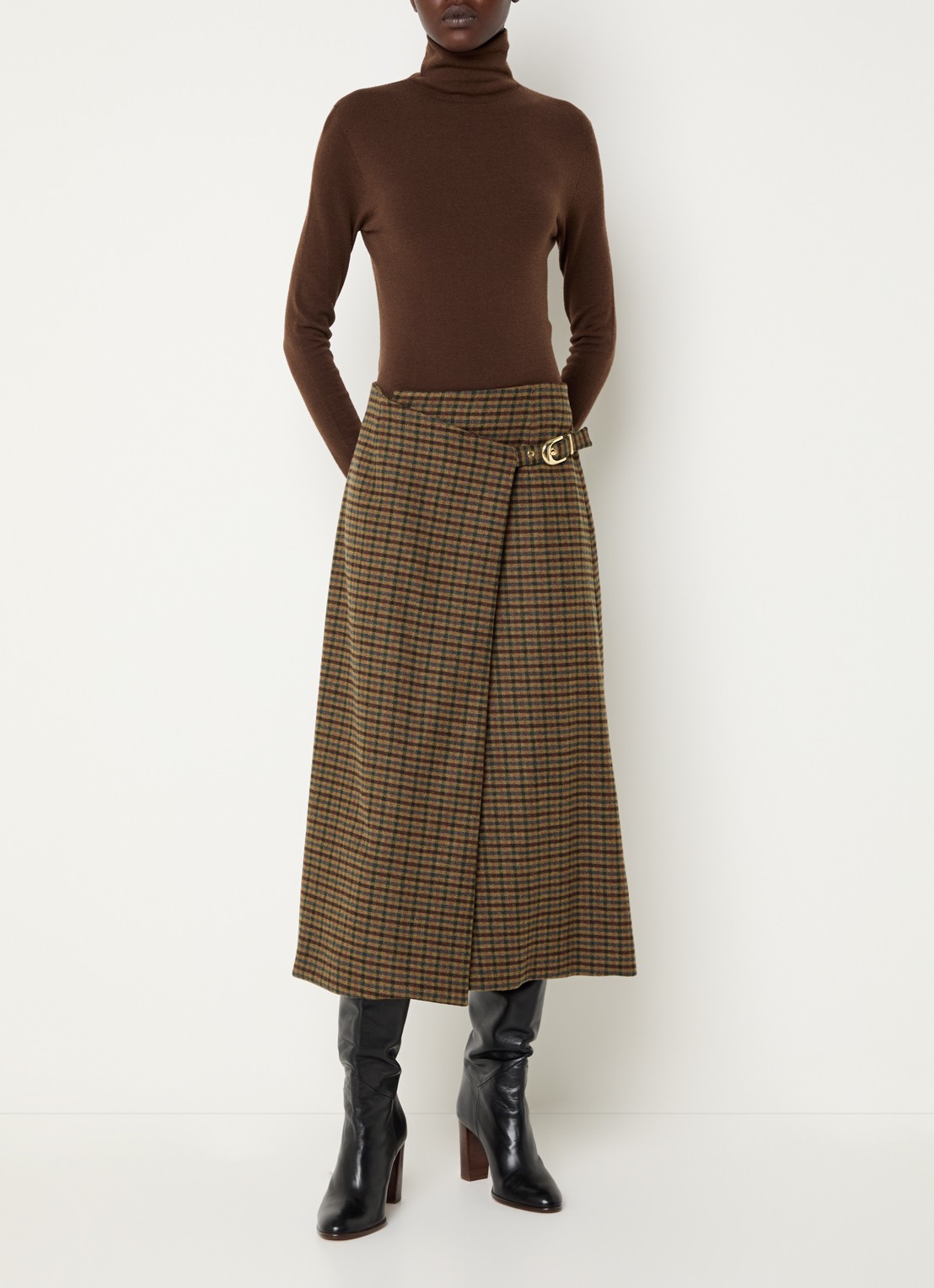 Claudie Pierlot Maxi rok met ruitdessin - voorkant 4 camel