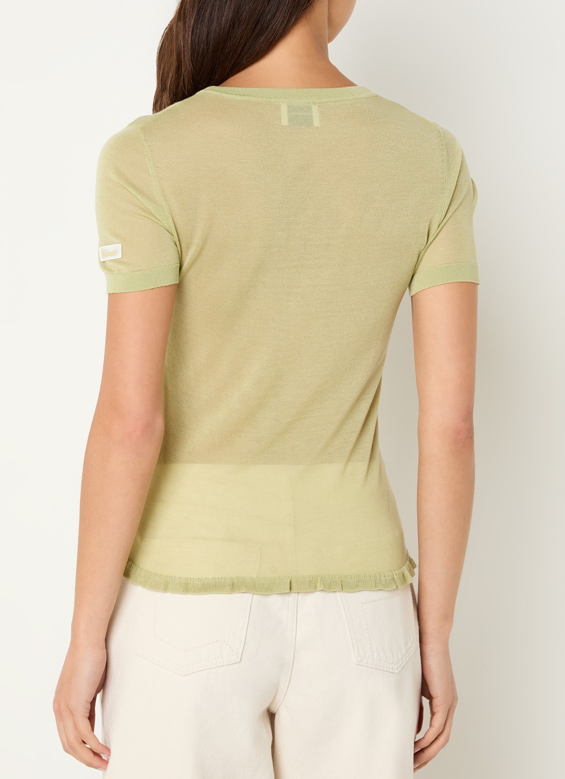 Claudie Pierlot Melight semi-transparante top in zijdeblend - achterkant 4 lindegroen