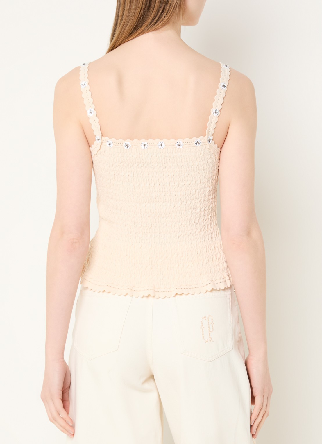 Claudie Pierlot Melody top met structuur en pailletten - achterkant creme