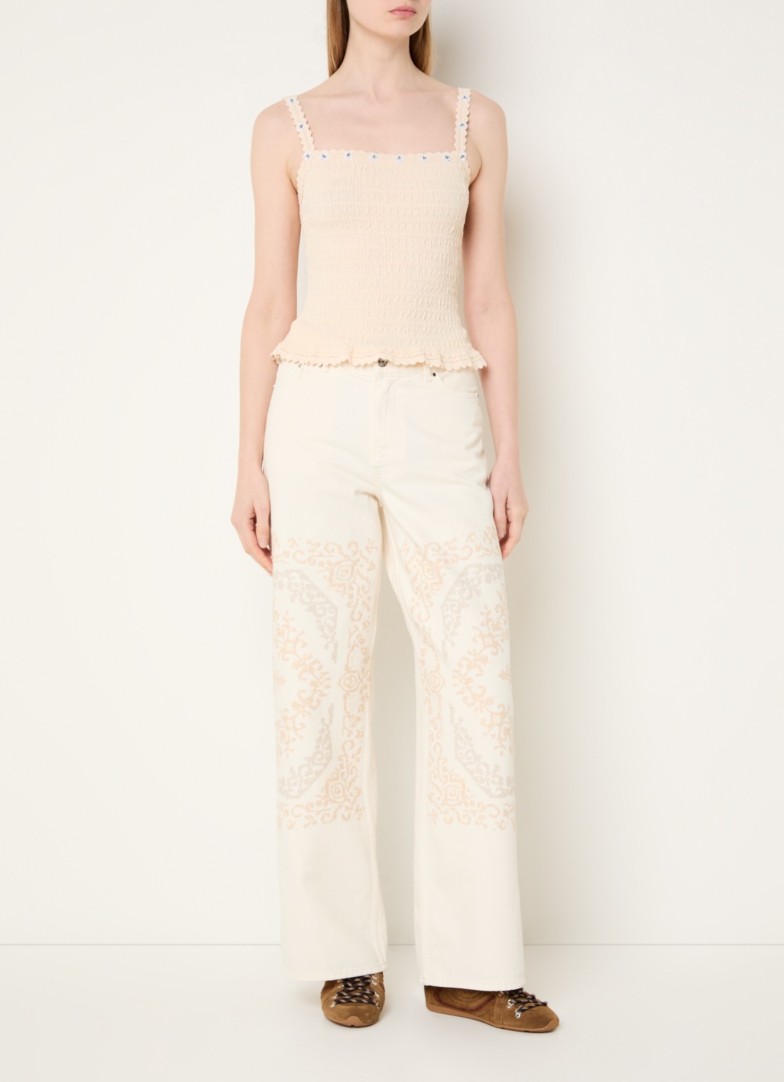 Claudie Pierlot Melody top met structuur en pailletten - voorkant 3 creme