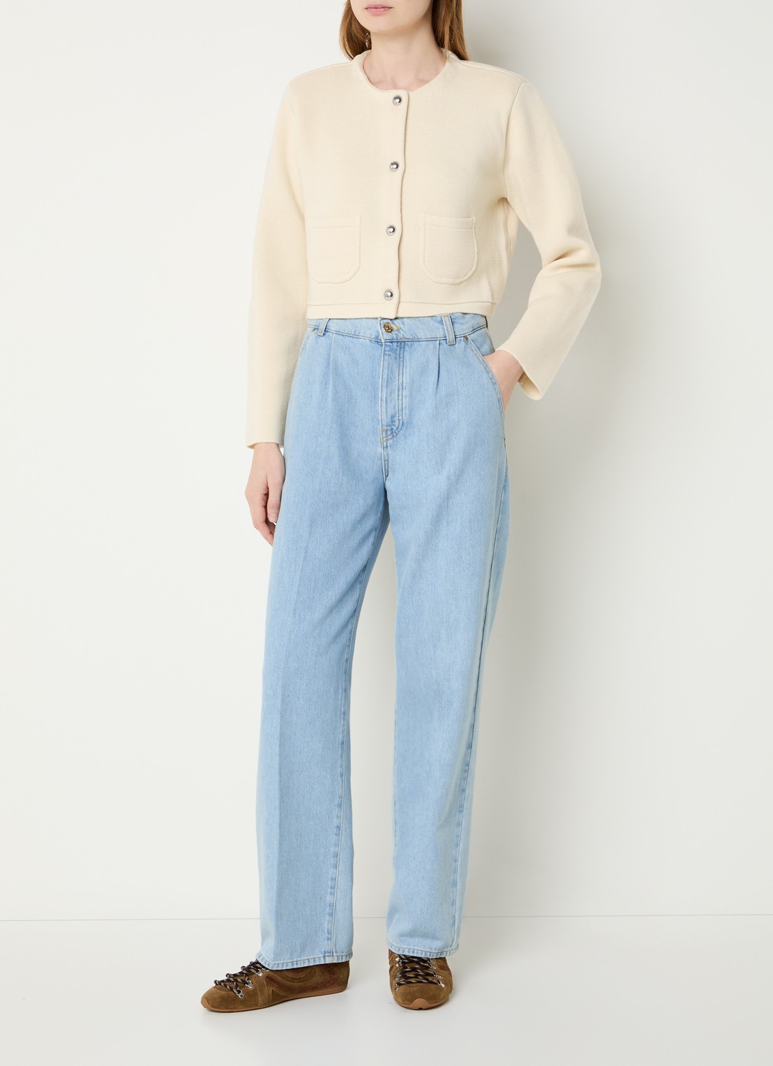 Claudie Pierlot Michalsummer cropped vest van wol met afneembare kraag - voorkant 4 gebroken wit
