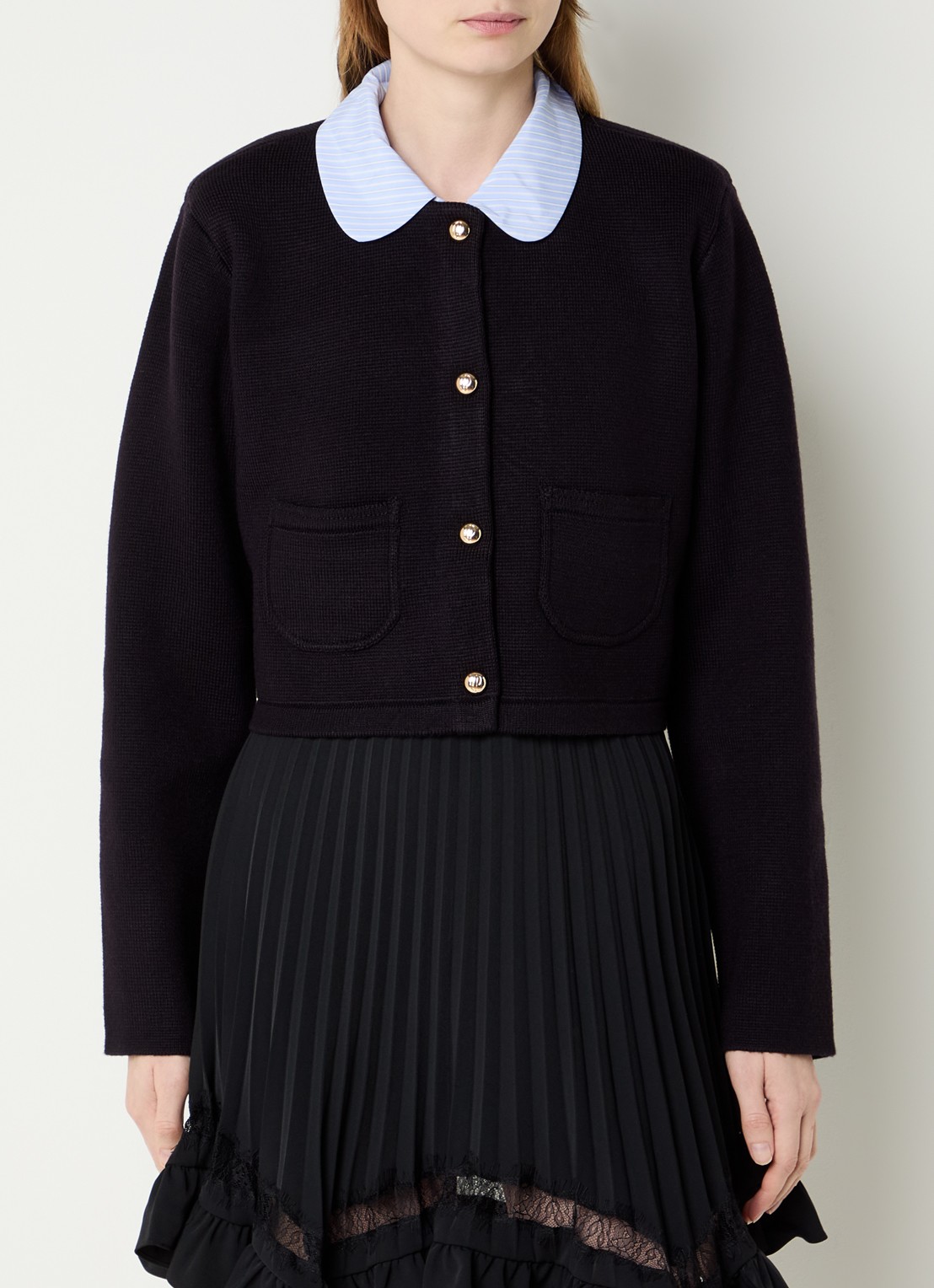 Claudie Pierlot Michalsummer cropped vest van wol met afneembare kraag - detail blauw