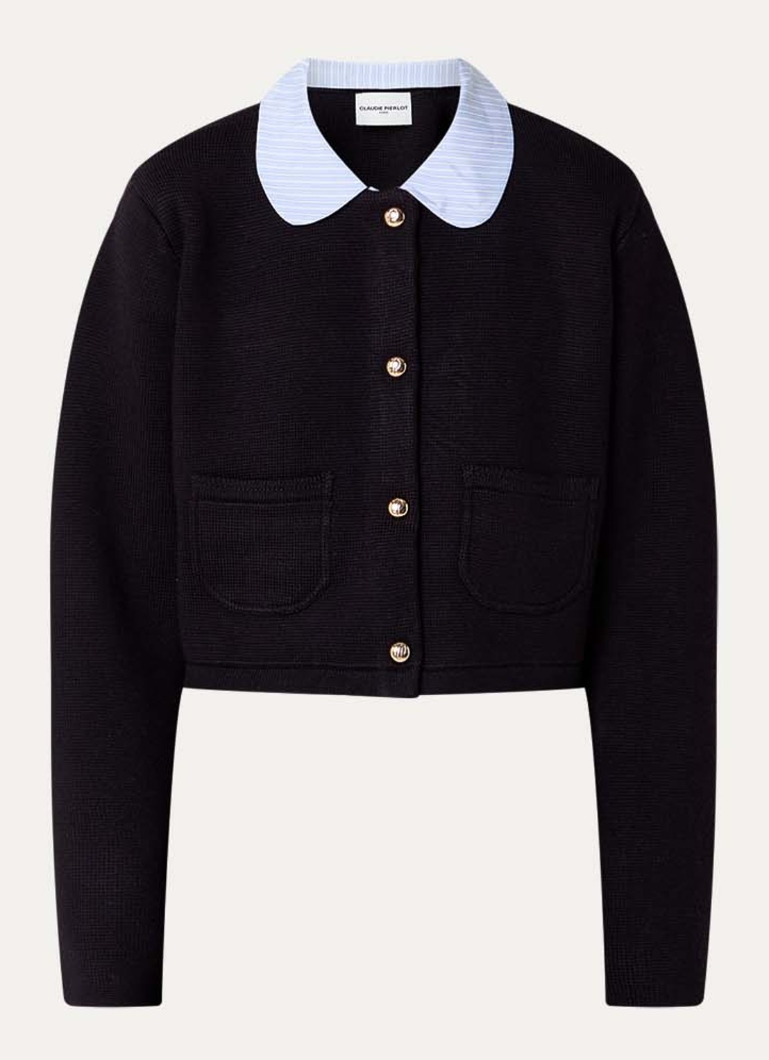 Claudie Pierlot Michalsummer cropped vest van wol met afneembare kraag - voorkant 2 blauw