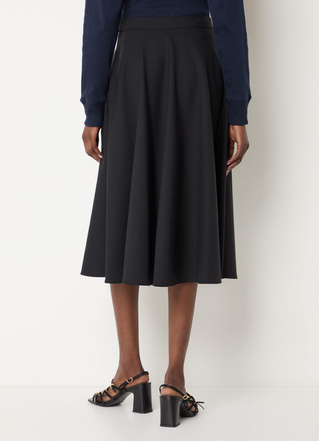 Claudie Pierlot Midi A-lijn rok in wolblend met steekzakken - achterkant 4 zwart