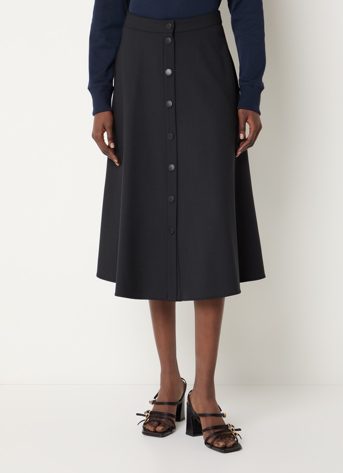Claudie Pierlot Midi A-lijn rok in wolblend met steekzakken - detail zwart