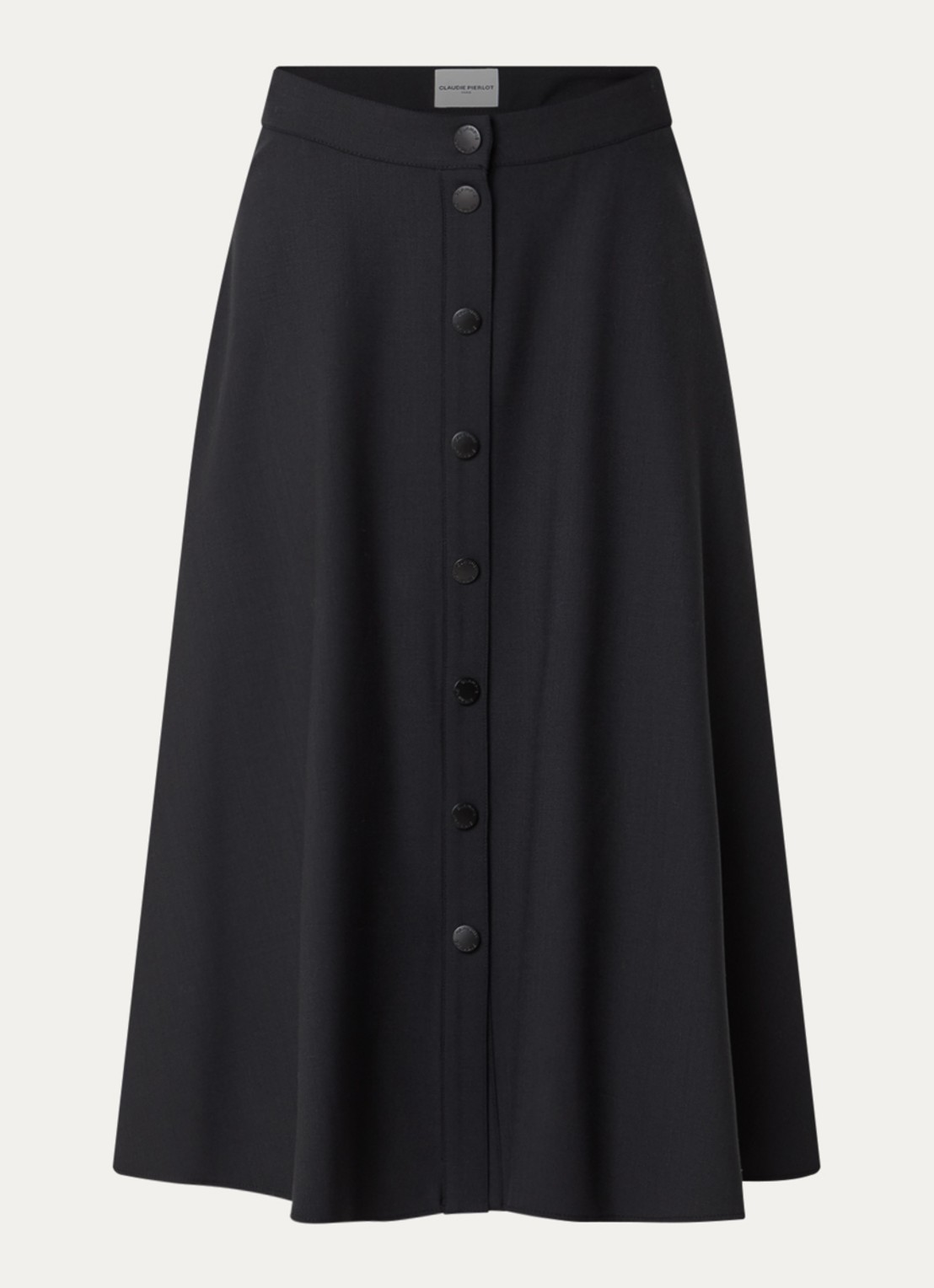 Claudie Pierlot Midi A-lijn rok in wolblend met steekzakken - voorkant 2 zwart