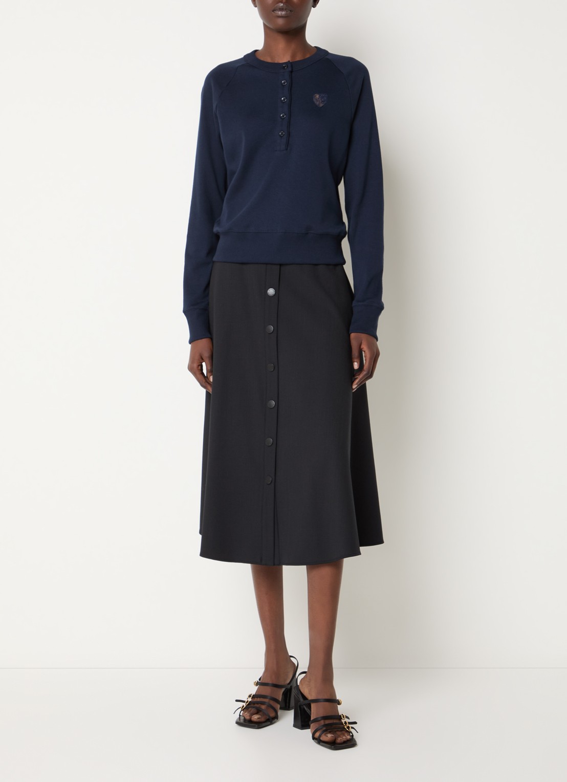 Claudie Pierlot Midi A-lijn rok in wolblend met steekzakken - voorkant 3 zwart