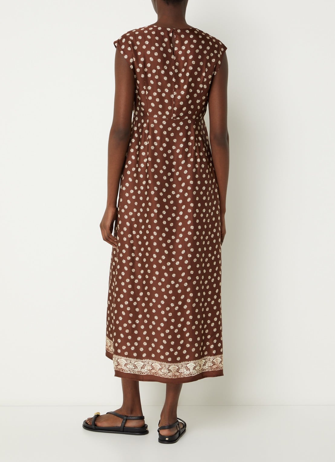 Claudie Pierlot Midi jurk met bloemenprint en cut-out detail - achterkant 3 bruin