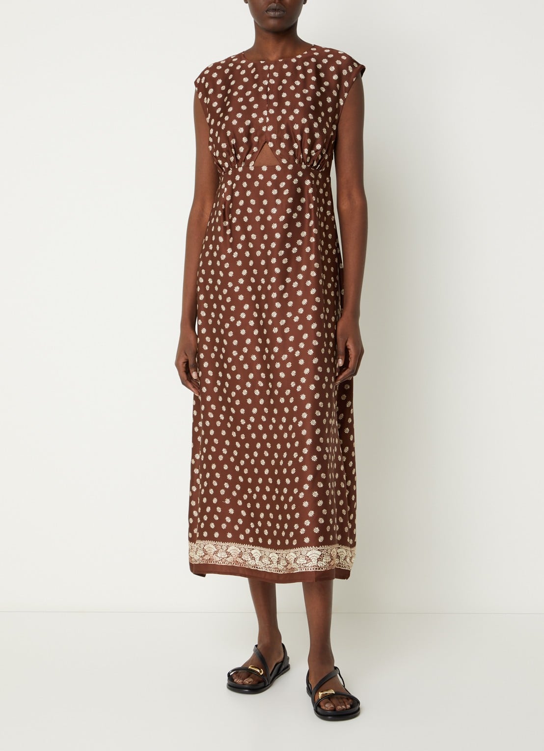 Claudie Pierlot Midi jurk met bloemenprint en cut-out detail - detail 4 bruin