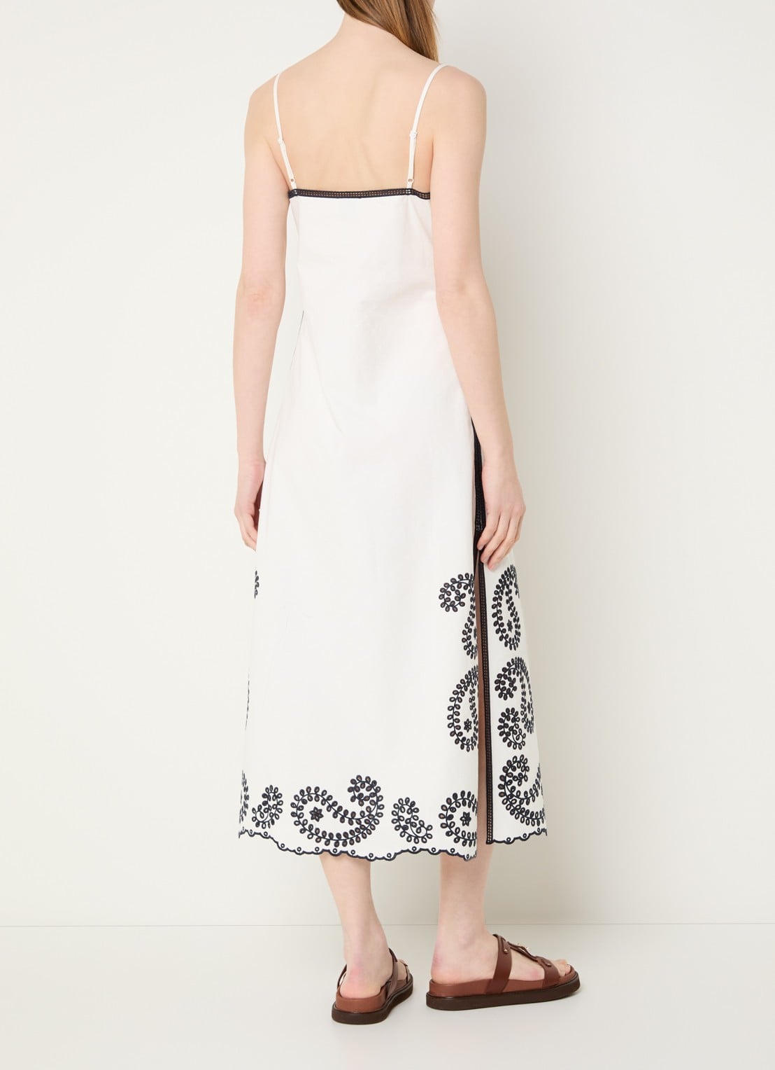 Claudie Pierlot Midi jurk met broderie - achterkant gebroken wit
